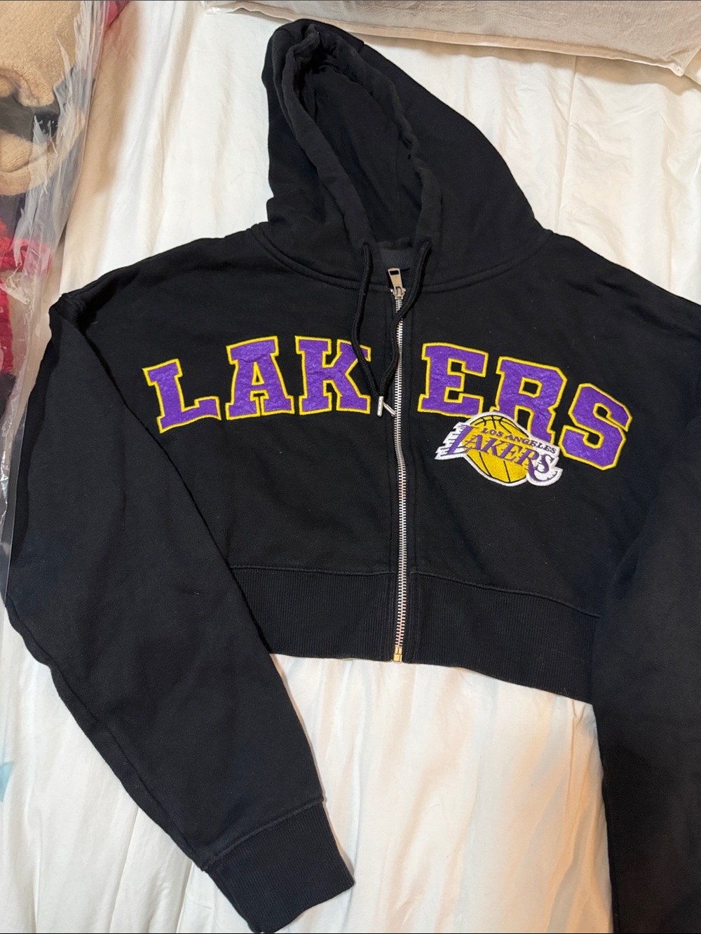 NBA Los Angeles Lakers Black Cropped Hoodie with Purple and Gold Logo